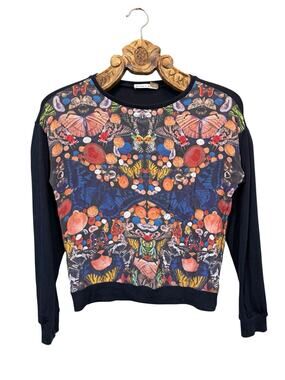 Alice + Olivia Sweater Silk  Butterfly Moth Retro 90's Kaleidoscope Navy Knit xs
